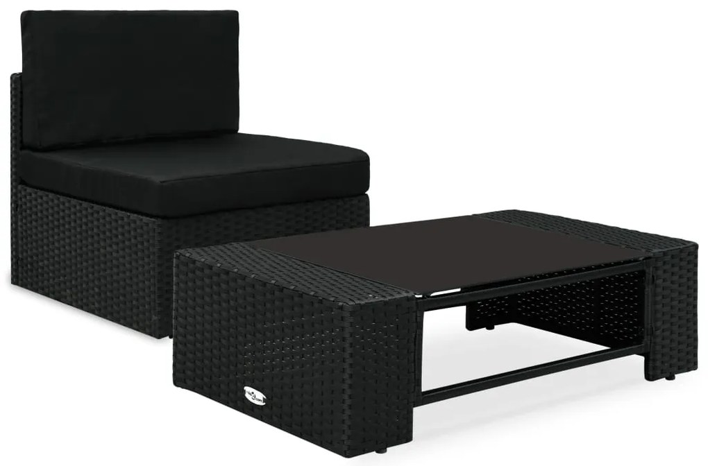 2 pcs conjunto lounge para jardim vime PE preto
