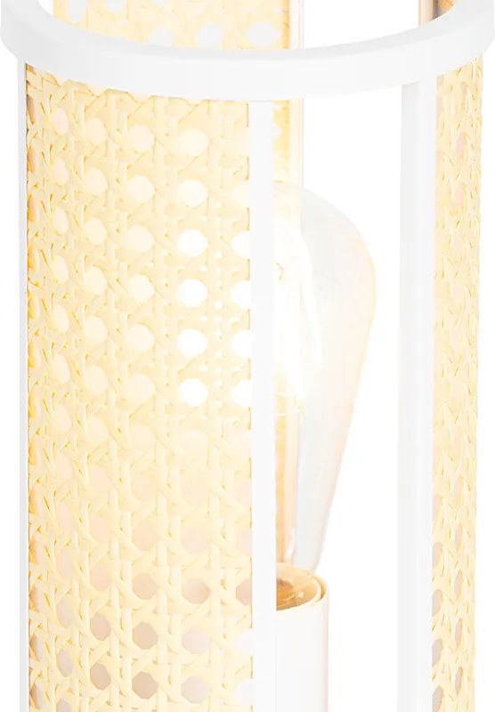 Candeeiro de mesa oriental branco com vime 12 cm - Akira