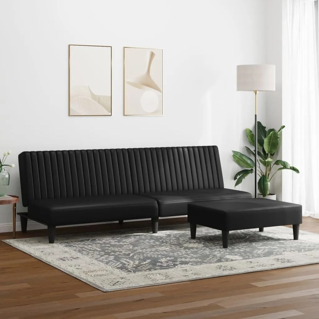 2 pcs conjunto de sofás couro artificial preto