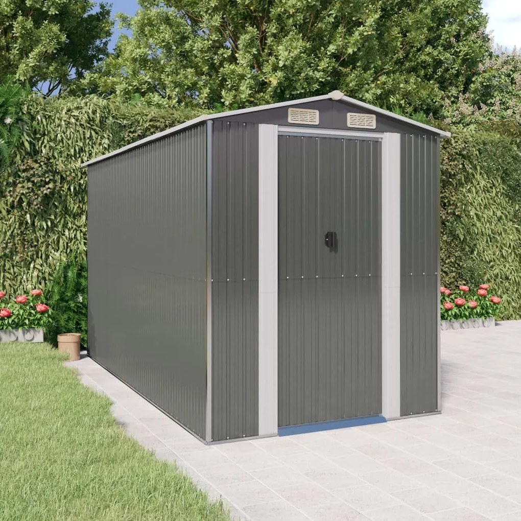 3147440 vidaXL Abrigo de jardim 192x357x223 cm aço galvanizado cinzento-claro