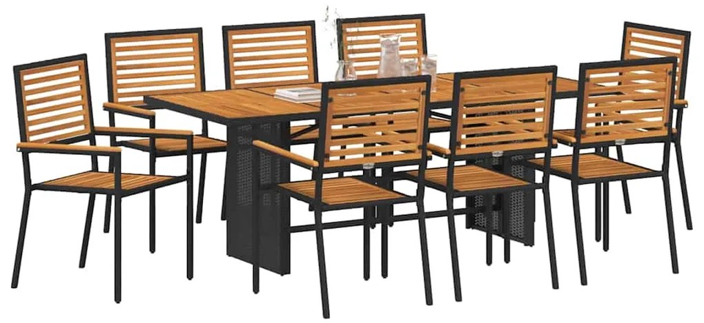 Conjunto de Jantar vidaXL 9 Peças Jardim Aço Preto