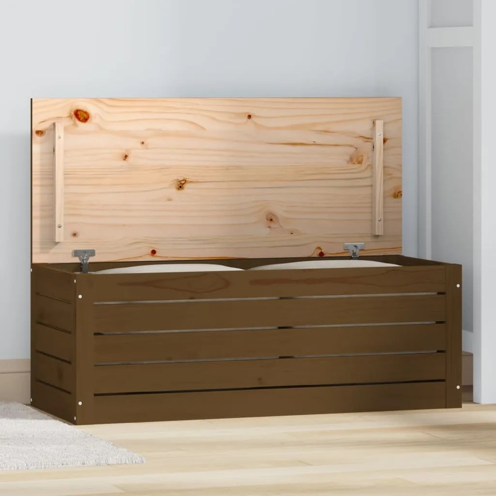823622 vidaXL Caixa de arrumação 89x36,5x33 cm pinho maciço castanho mel