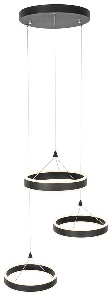 Candeeiro de suspensão preto redondo com LED regulável em 3 níveis 3 luzes - Lyani Design