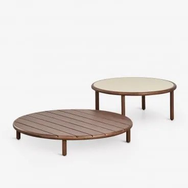 Conjunto De 2 Mesas De Centro Redondas Para Jardim Em Madeira De Acácia Olivia Castanho-acácia Escuro & Castanho-acácia Escuro - Beige Semoline -