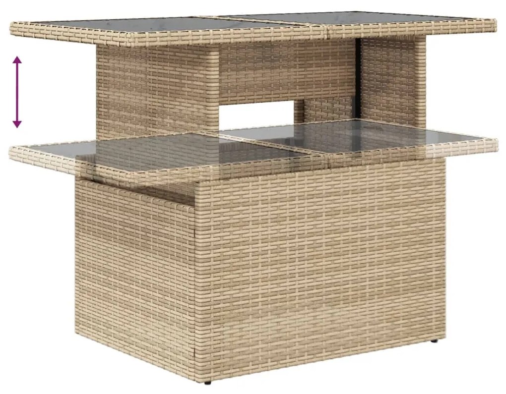 Mesa de jardim com tampo de vidro 100x55x73 cm vime PE bege