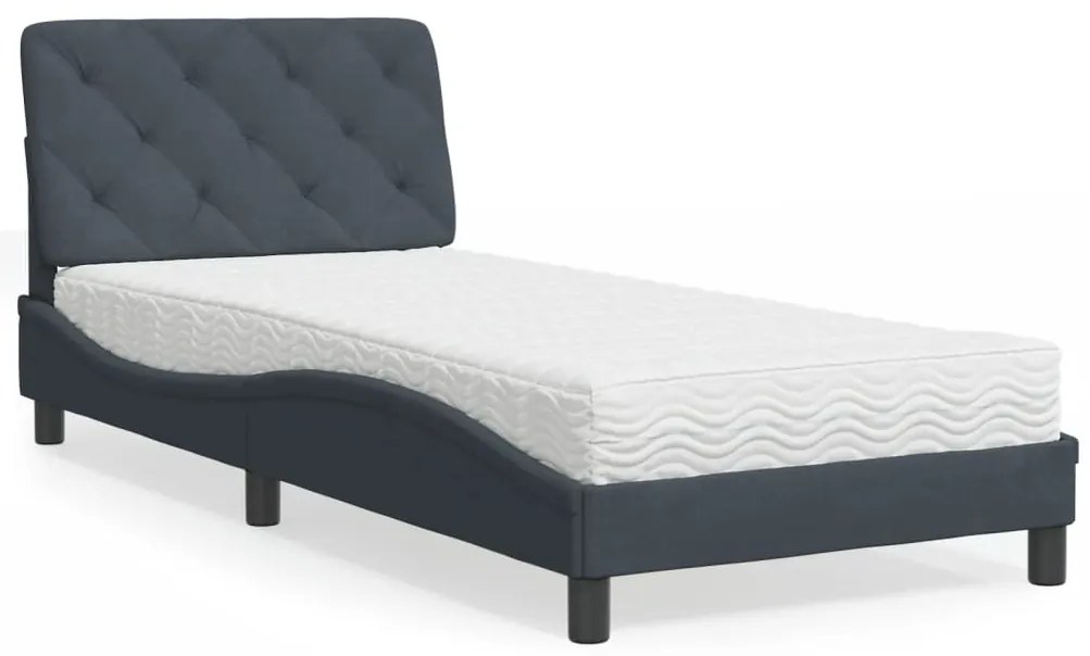 Cama com colchão 90x190 cm veludo cinzento-escuro