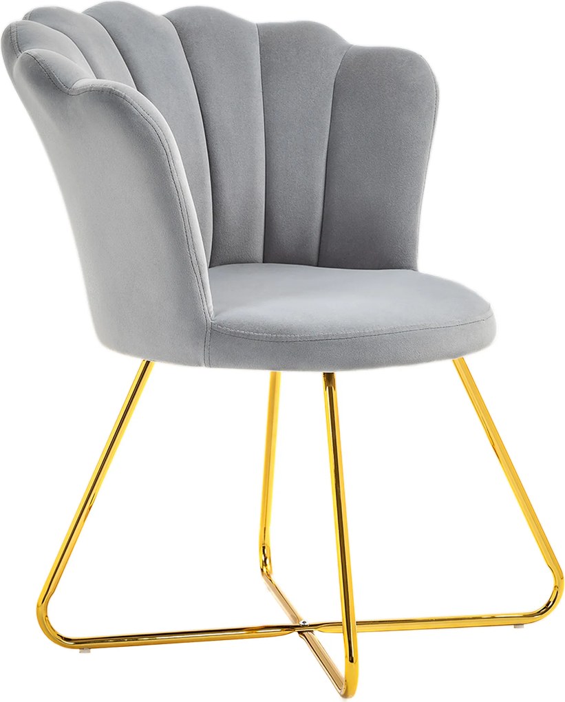 Poltrona em forma de concha, cadeira de Toucador, poltrona em veludo, poltrona de sala com pés em aço, 69 x 64 x 80 cm, cinzenta