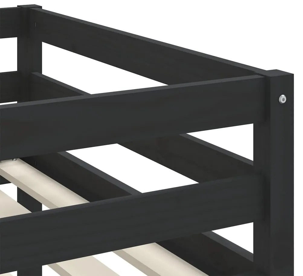 Cama alta p/ criança c/ escada 90x200 cm pinho maciço preto
