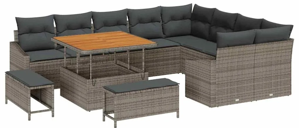 Conjunto de Sofá de Jardim de 12 peças com Almofadas Cinza de Rattan P