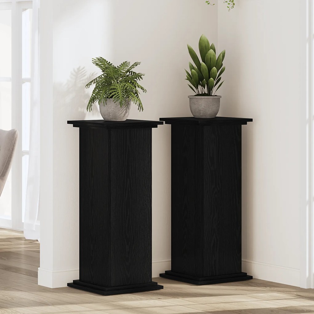 vidaXL Suporte para Plantas Carvalho Preto 33x33x80 cm Madeira Revestida