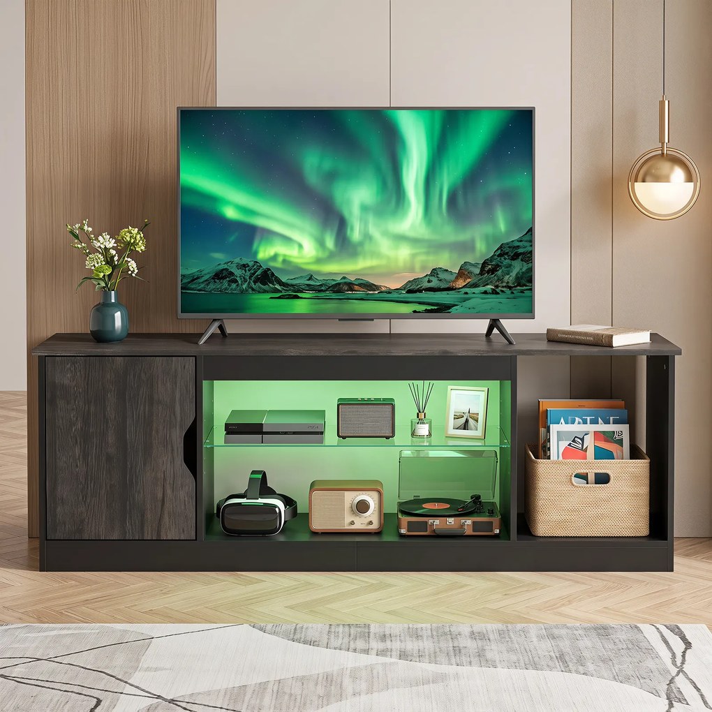 Móvel de TV, 148 x 35 x 52,5 cm, Iluminação LED Multicolor, Preto