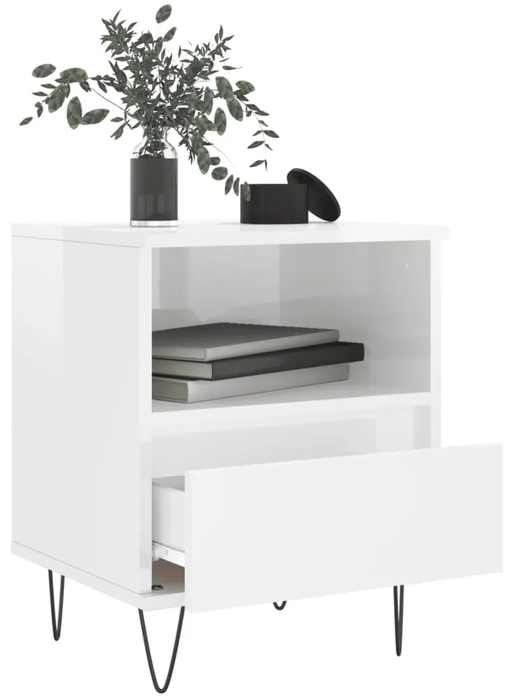Mesa de cabeceira 40x35x50cm derivados madeira branco brilhante