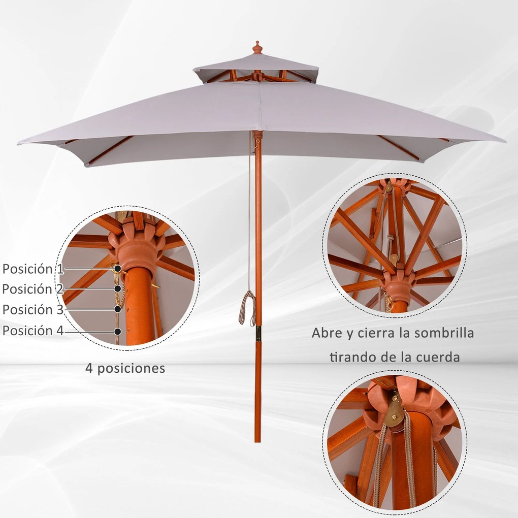 Chapéu de Sol de Jardim com Teto Duplo Sistema de Polia Toldo de Polié