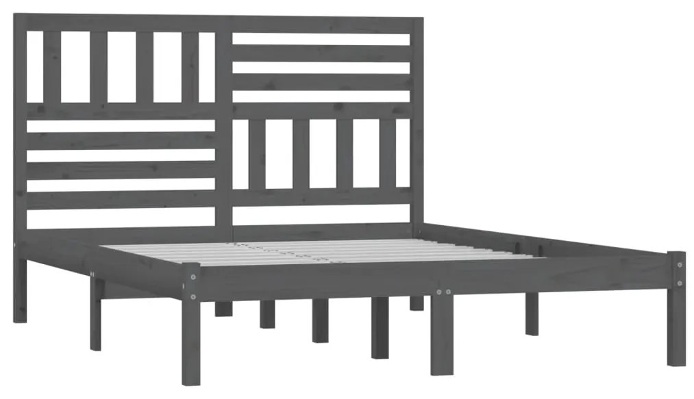 Estrutura de cama de casal 135x190 cm pinho maciço cinzento