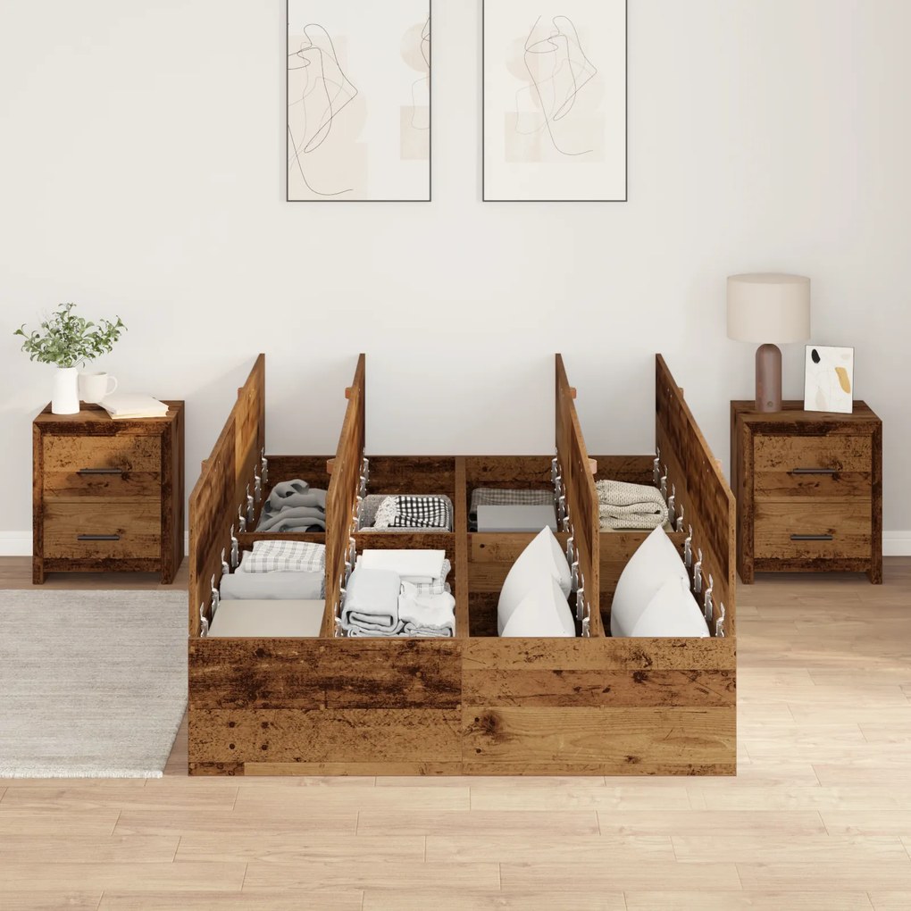Estrutura de Cama Armazenamento vidaXL Madeira Velha 120x200 cm