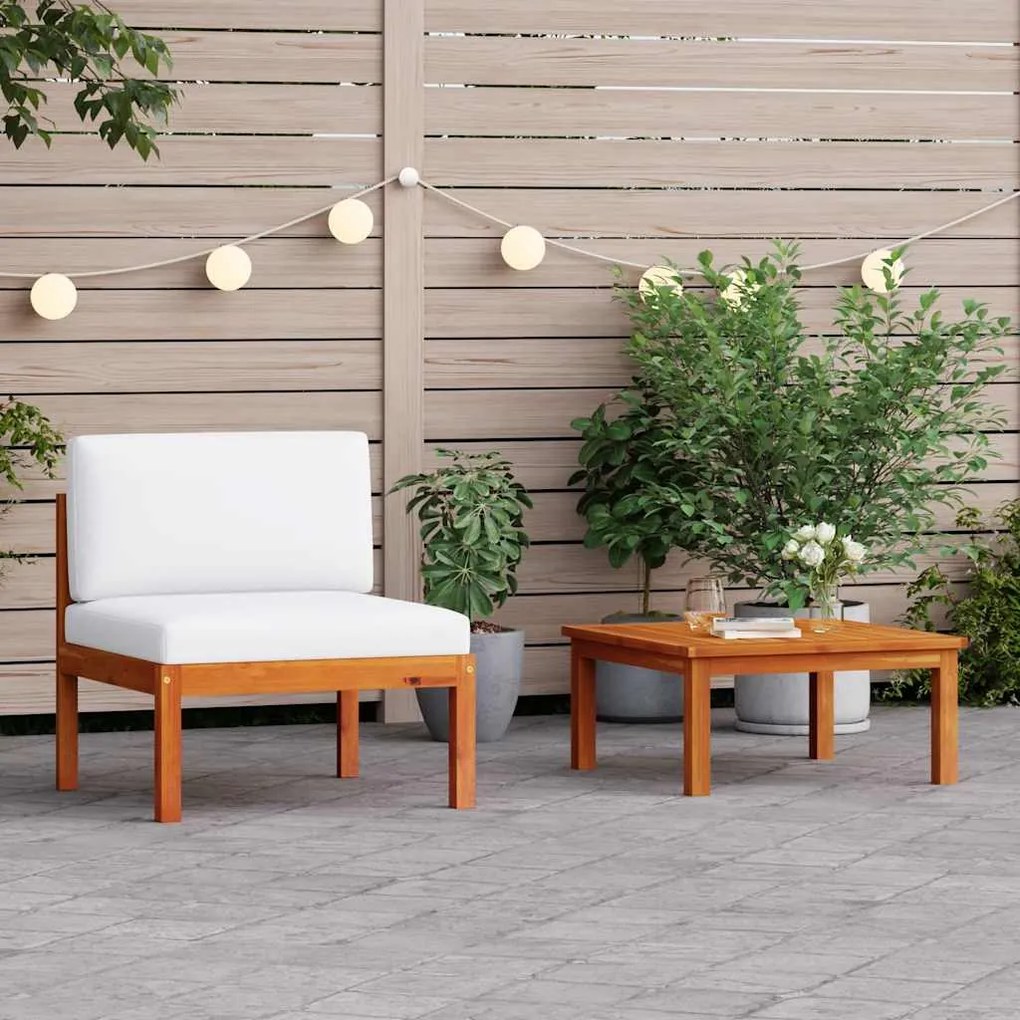 vidaXL Conjunto de lounge de jardim vidaXL de 2 peças com almofadas de madeira de acácia e corda