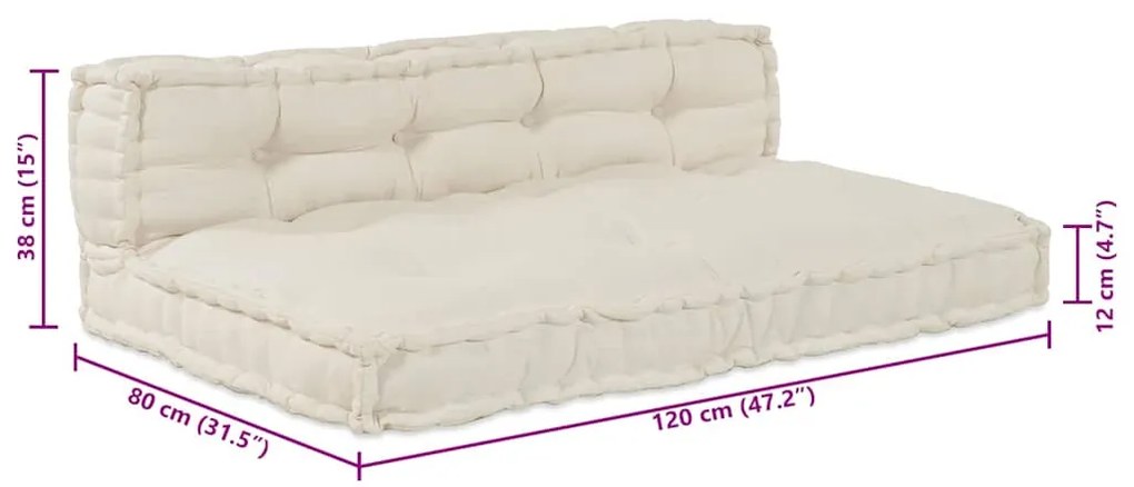 Almofada de Sofá Pallet 2 pcs Creme tecido
