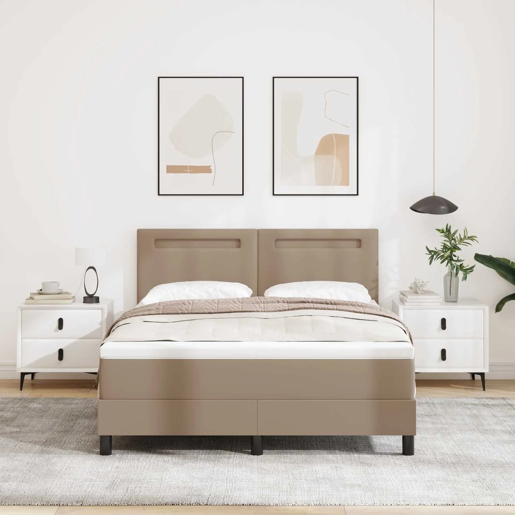 vidaXL Cama Box com colchão Cappuccino 140 x 200 cm Couro sintético