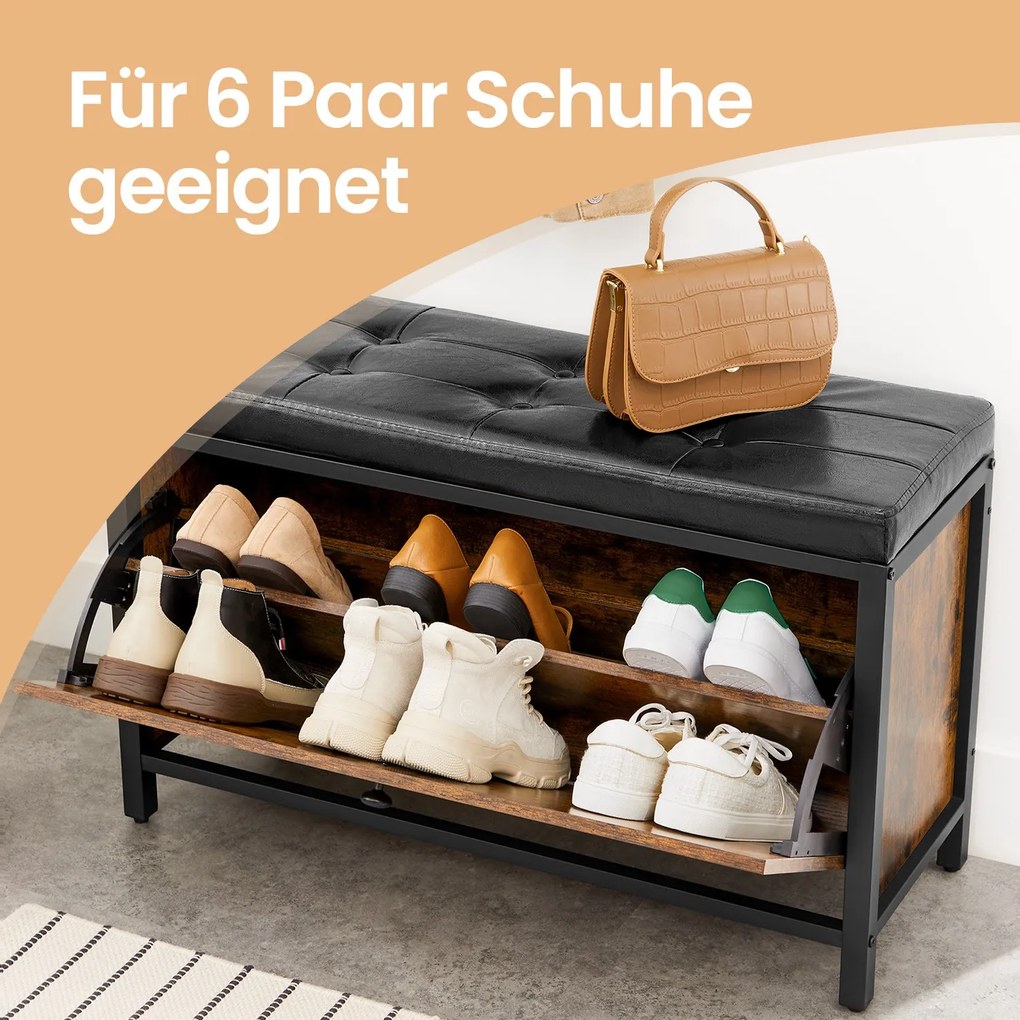 Banco sapateira 80 x 30 x 51 cm (C x L x A) castanho vintage-preto