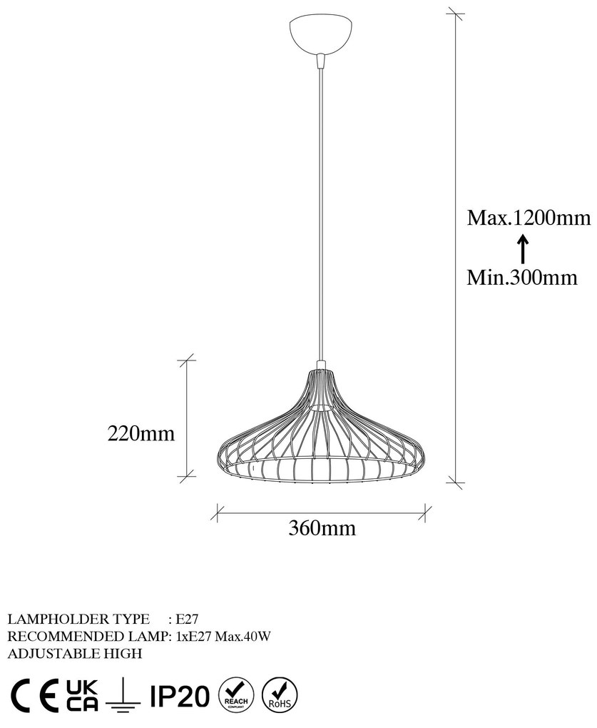 Chandelier Depay – Preto Antique – 36 x 36 x 30-120 cm