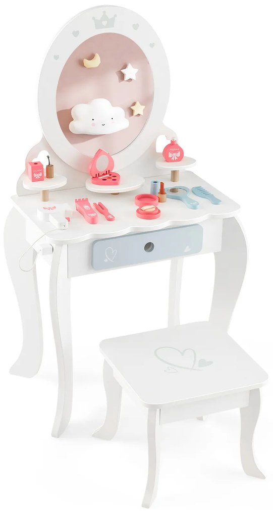 Conjunto de penteadeira infantil com espelho triplo - branco