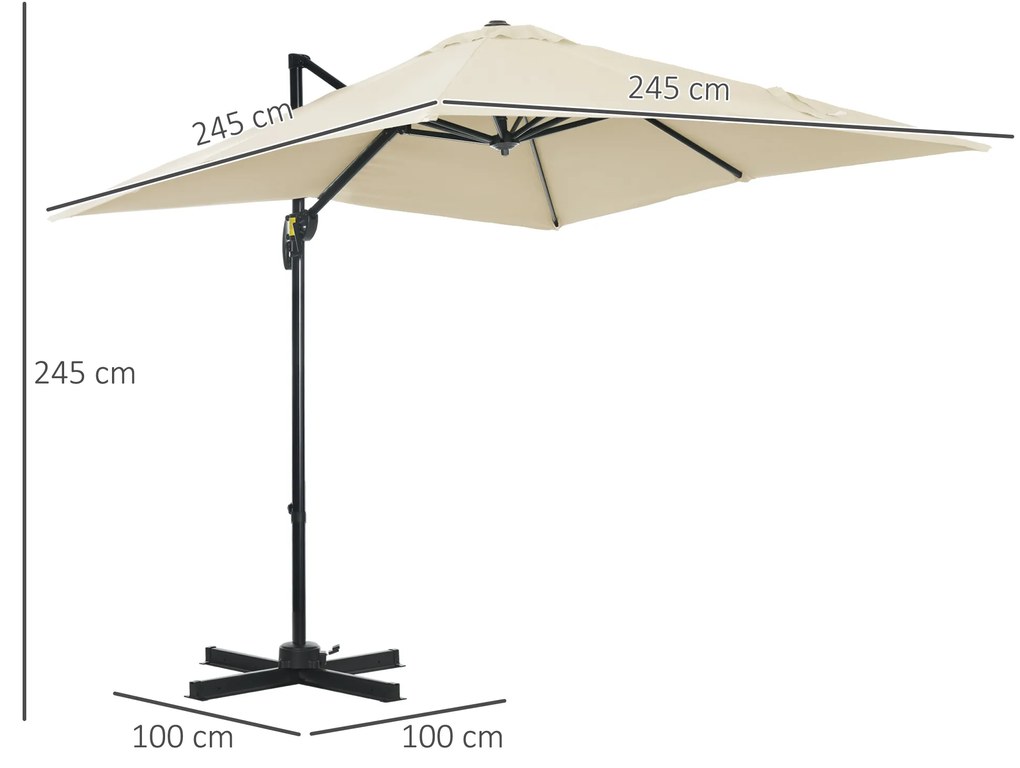 Chapéu de Sol de Jardim 245x245x245 cm Chapéu de Sol Excêntrico com Rotação 360° Inclinação de 5 Níveis com Manivela e Ventilação para Pátio Terraço C