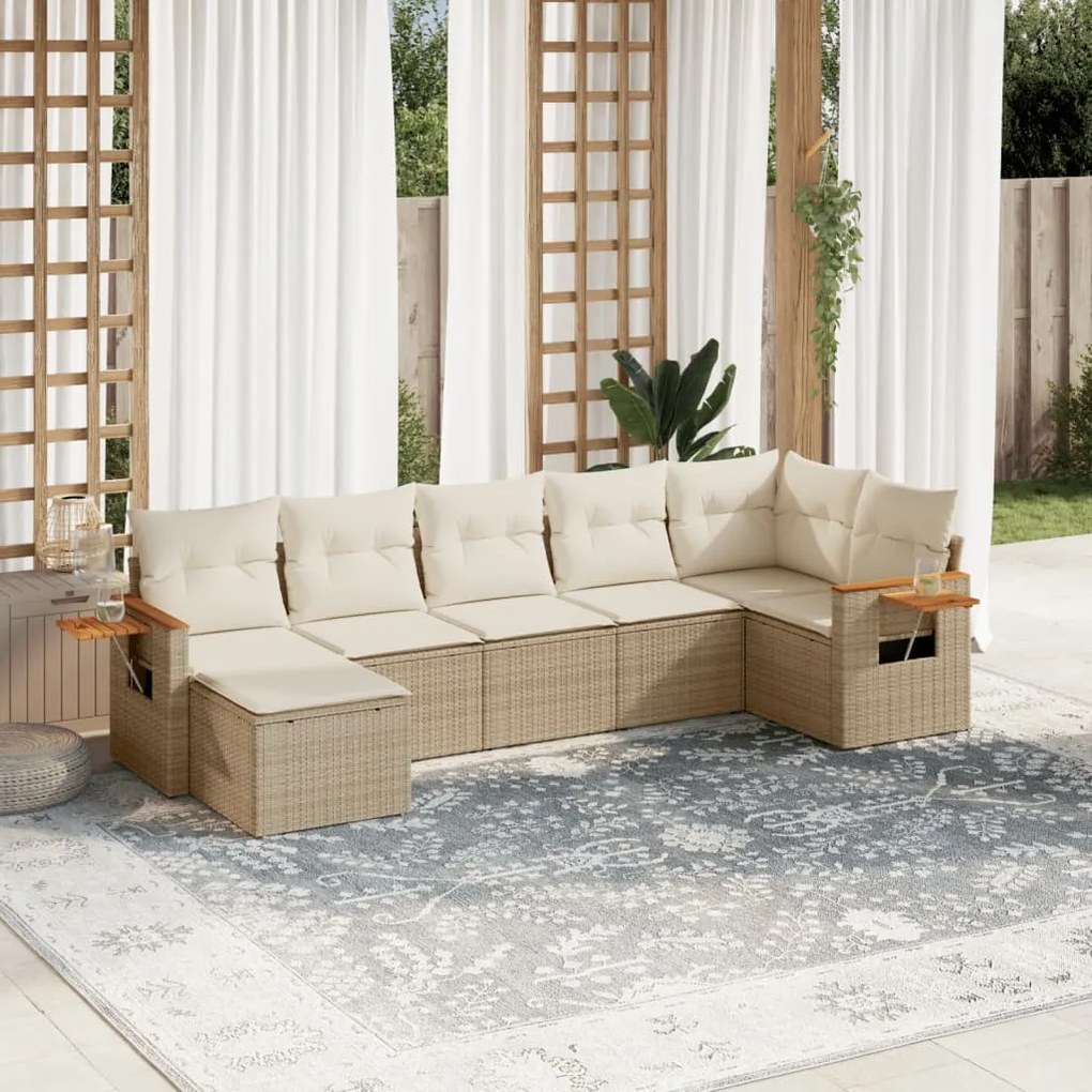 vidaXL 7 pcs conjunto de sofás p/ jardim com almofadões vime PE bege