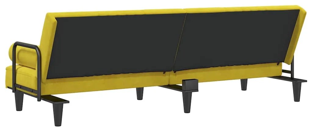 Sofá-cama com apoio de braços veludo amarelo