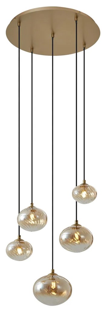Candeeiro suspenso Art Deco dourado com vidro âmbar - Jia Art Deco