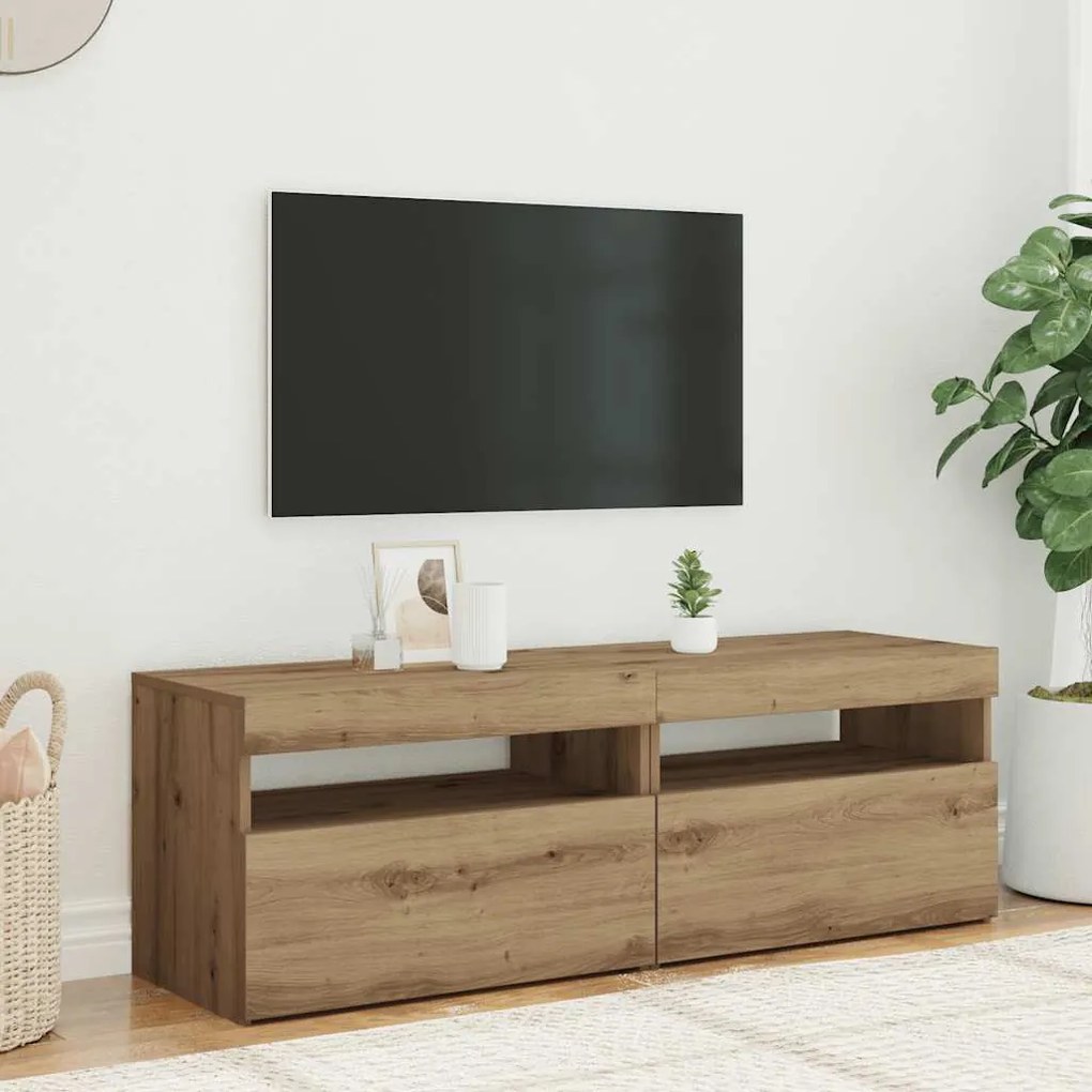 Móvel TV c/ luzes LED 2pcs derivados madeira carvalho artisiano