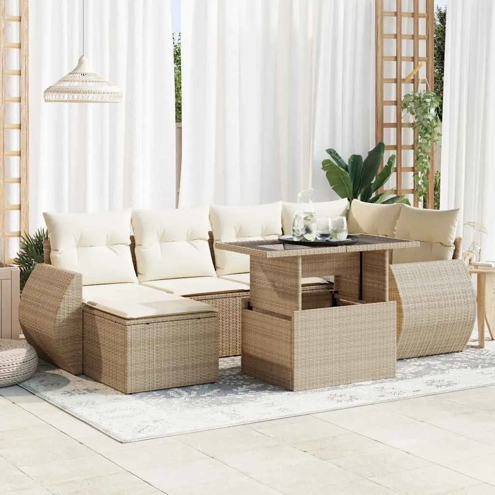 vidaXL 7 pcs conjunto de sofás p/ jardim com almofadões vime PE bege