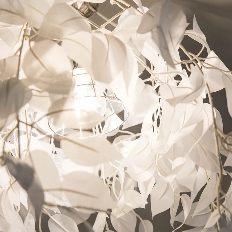 Candeeiro de teto romântico branco com folhas - Feder Moderno
