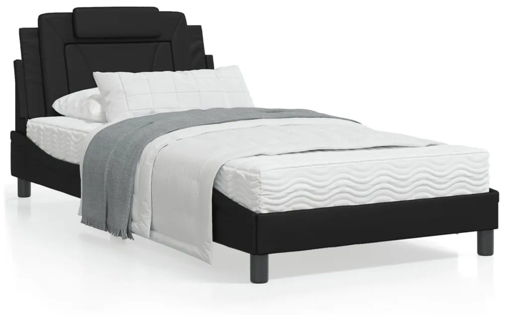 vidaXL Estrutura de cama c/ luzes LED 100x200cm couro artificial preto