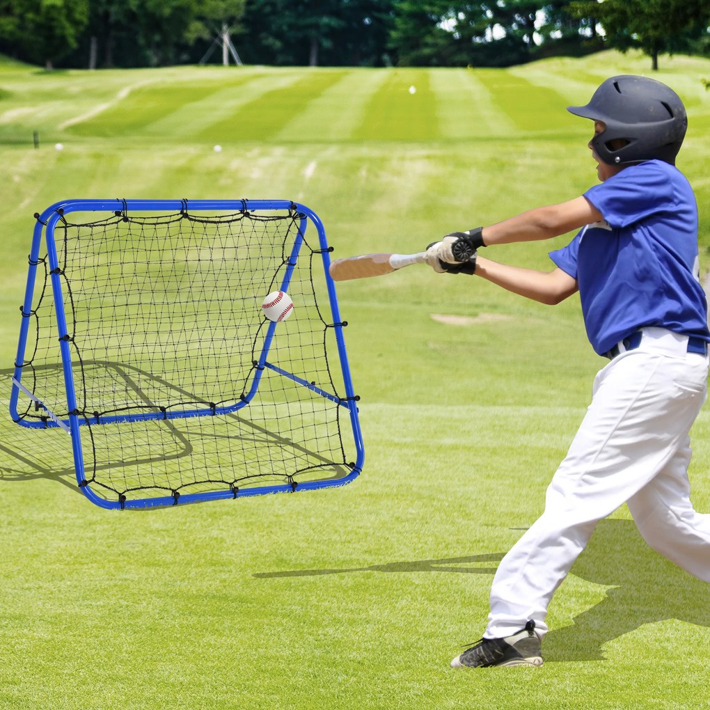 HOMCOM Rede de rebote dobravél Ângulo ajustável de 5 níveis com tubo de aço para Futebol Tênis Baseball 100x95x90 cm Azul