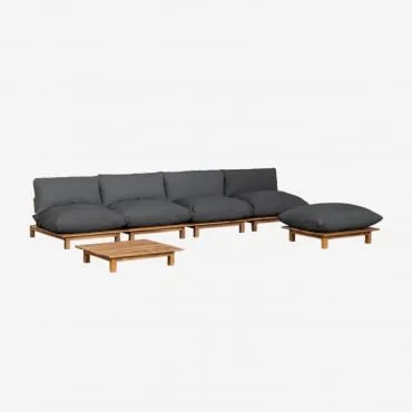Conjunto De Jardim Com Sofá Modular Reclinável De 4 Peças, Mesa De Centro E Puff Em Madeira De Acácia Brina Cinza Grafito - Sklum