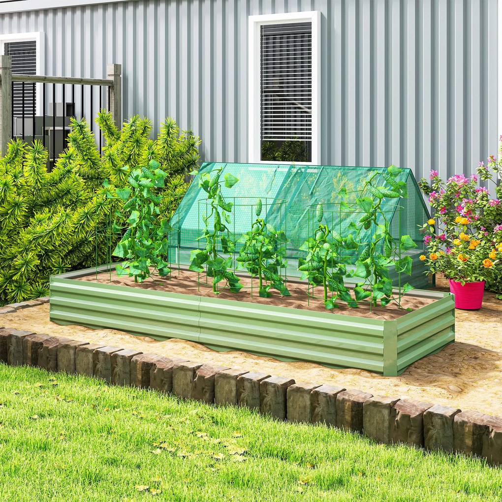 Floreira de Jardim Retangular, 241 x 905 x 30 cm, Chapa de Aço Ondulada, Verde-Claro