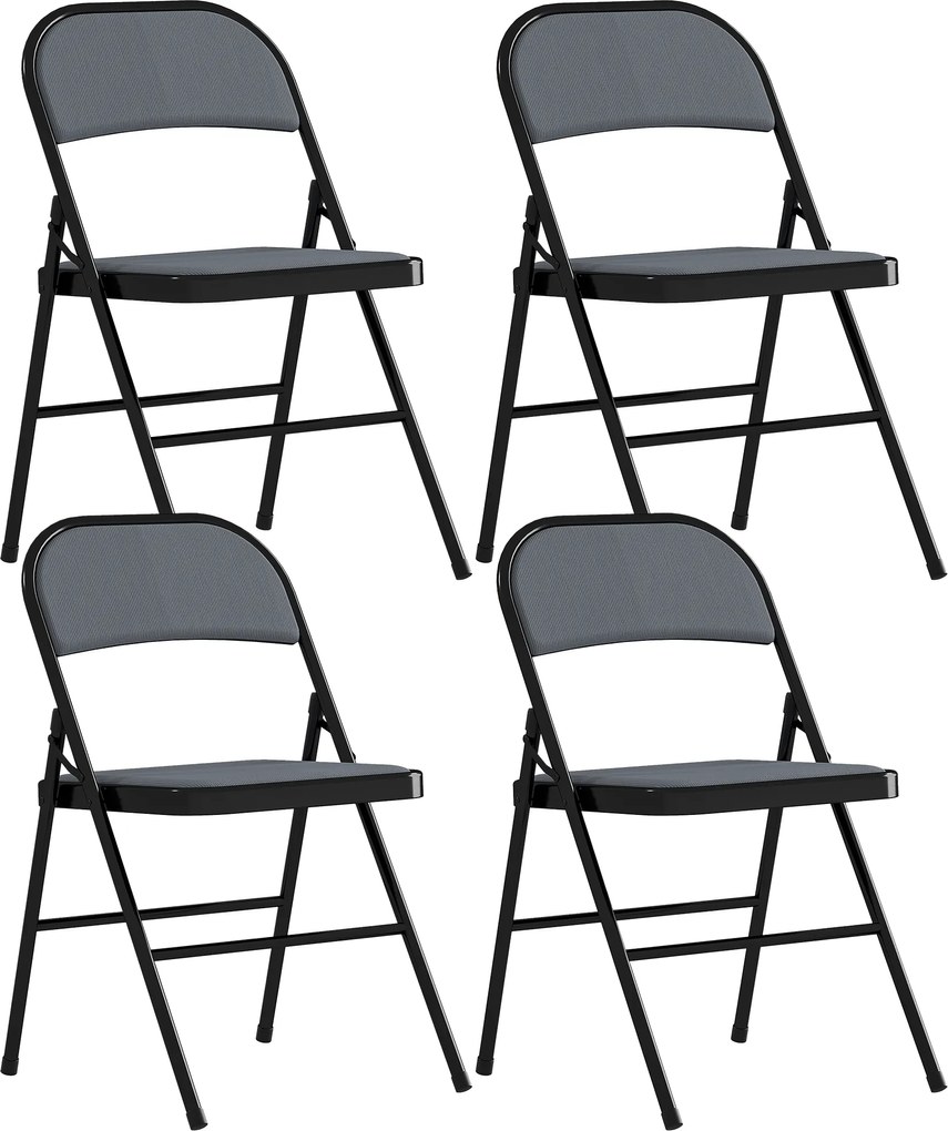 HOMCOM Conjunto de 4 cadeiras dobráveis para sala de jantar portáteis estrutura em aço 45 x 46 x 78 cm cinza | Aosom Portugal