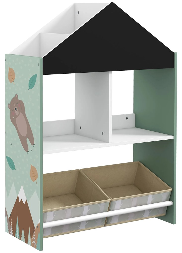ZONEKIZ Estante Brinquedos Organizador Infantil Prateleiras Abertas Caixas Tecido Amovíveis 62x27x90cm Verde Prático Funcional | Aosom Portugal