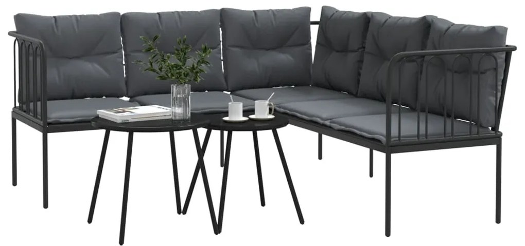 Conjunto de sofás de jardim c/ almofadões aço/textilene preto