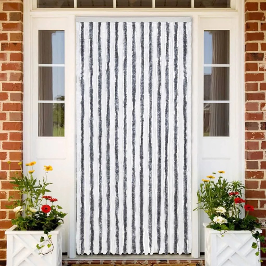 Cortina anti-insetos 120x220 cm chenille cinzento e branco