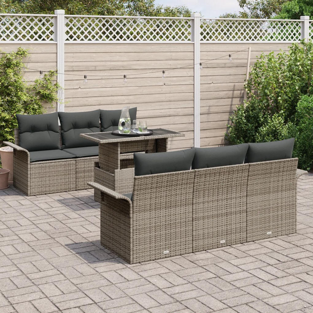 Conjunto de Sofá de Jardim de 7 Peças vidaXL com Almofadas Cinza Ratta