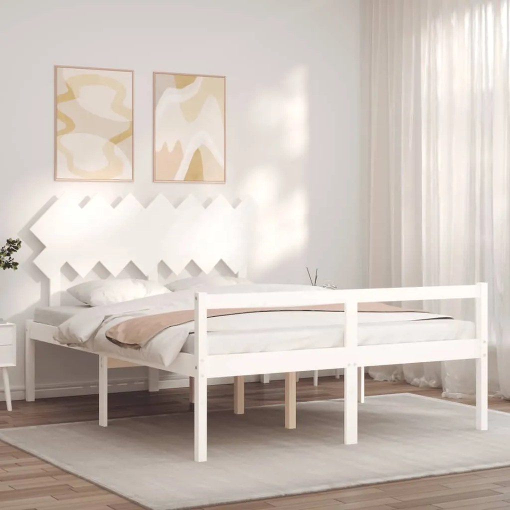 Estrutura de cama King Size com cabeceira madeira maciça branco