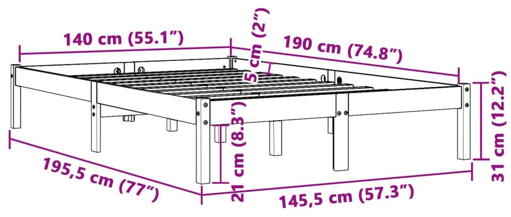 Estrutura de cama 140x190 cm madeira pinho maciça castanho cera