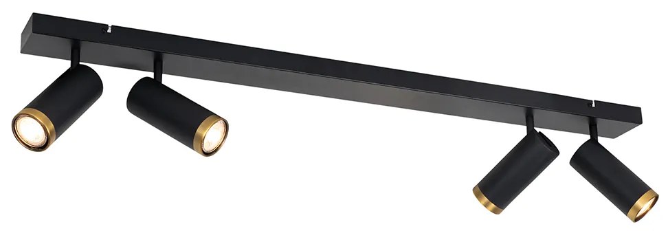 Candeeiro de teto moderno preto com bronze 4 luzes ajustáveis - Renna Moderno