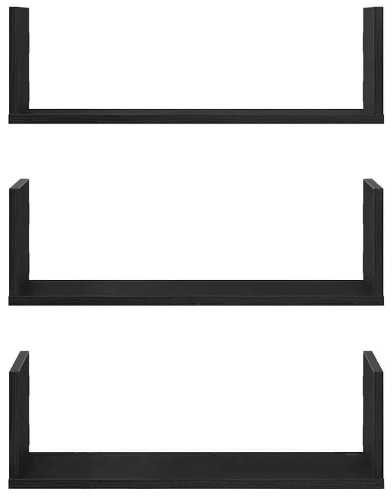 Prateleiras de parede 3 pcs deriv. de madeira carvalho preto