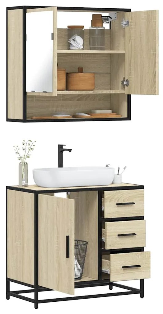 vidaXL 2 pcs conj. móveis casa banho derivados madeira carvalho sonoma