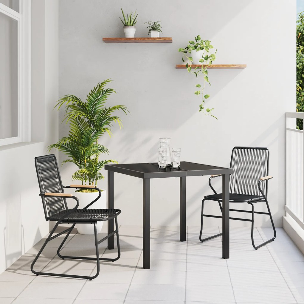 vidaXL Conjunto de Jantar de Jardim 3 Peças Preto Rattan PVC