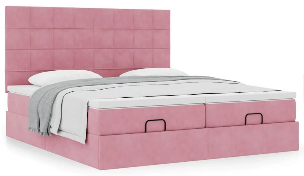 Estrutura de cama otomana com colchões 180x200 cm veludo rosa
