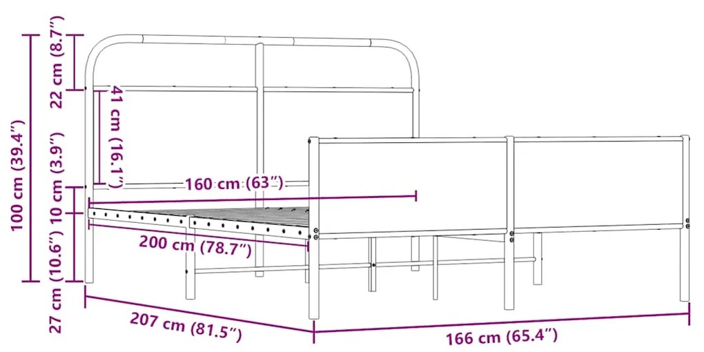 Estrutura de cama sem colchão 160x200cm metal carvalho sonoma