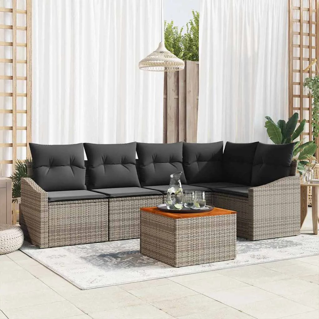 vidaXL Conjunto de Sofá de Jardim com 6 Peças , Almofadas Cinza, em Rattan e Poliéster